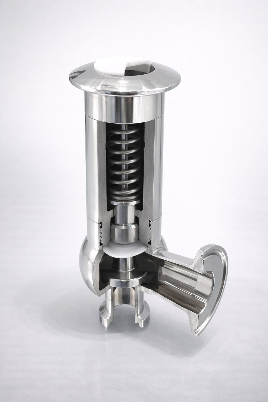 EF010 sanitary pressure safety valve side view with clamp connections