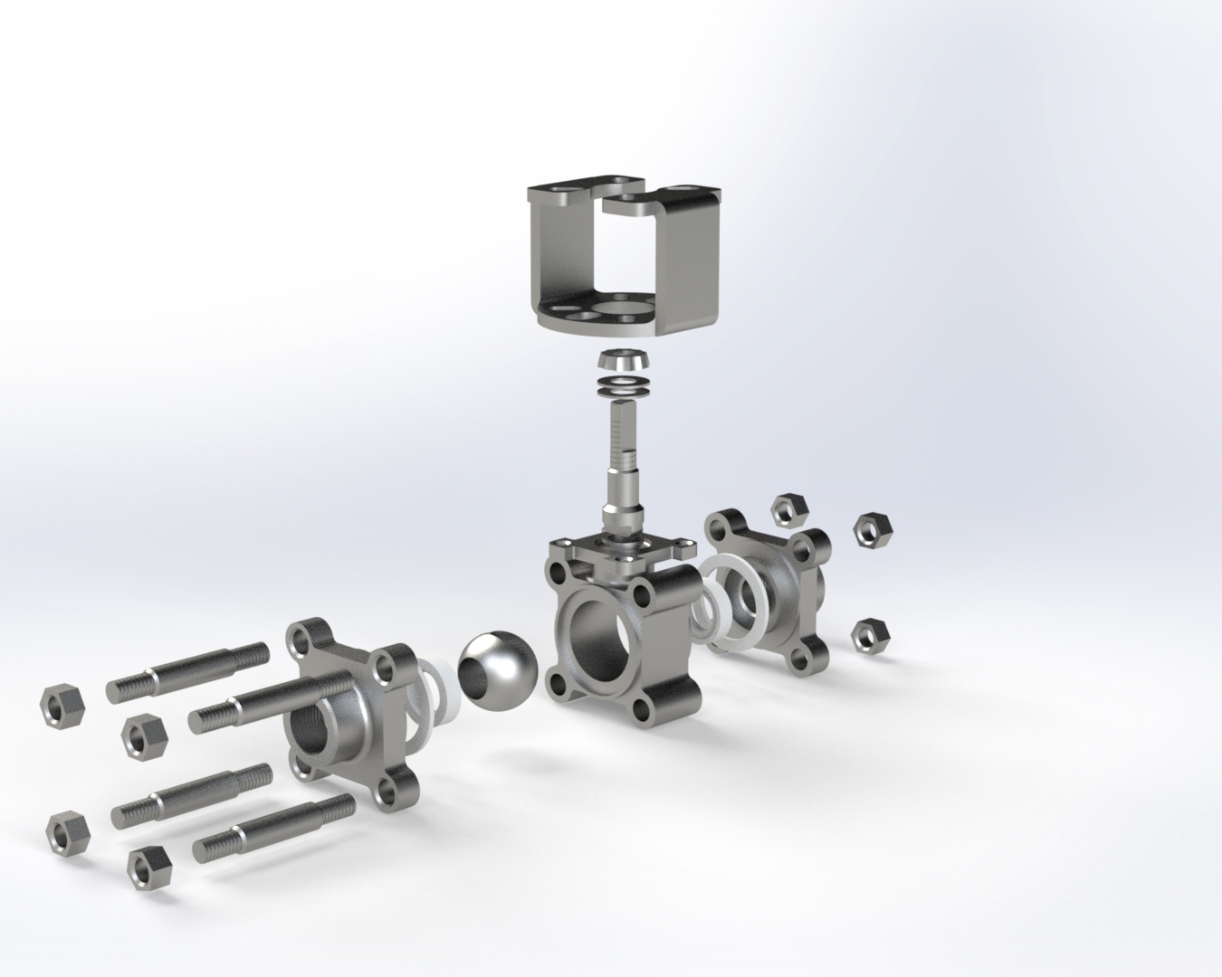 Exploded view of the EF40 3-piece exotic alloy ball valve