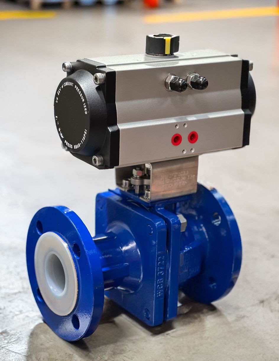EF41 PTFE lined ball valve installed for corrosive process service