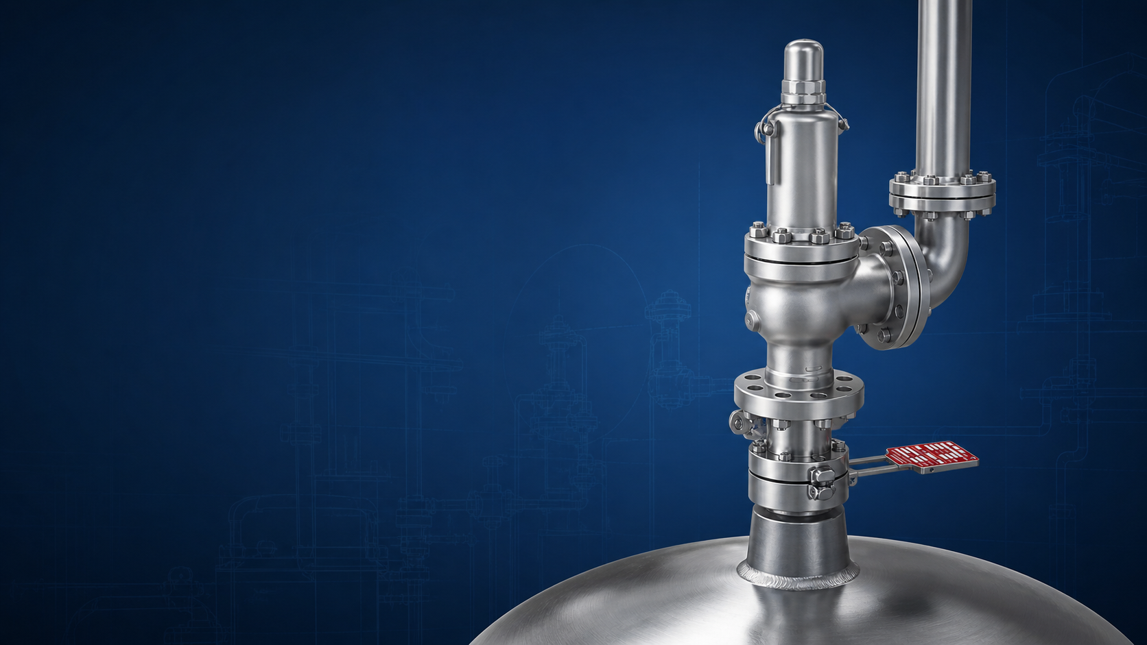 Pressure safety valve with rupture disc on industrial vessel