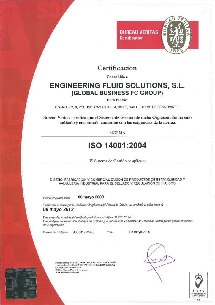 Certificat ISO 14001 2004 UKAS d’Engineering Fluid Solutions pour gestion environnementale