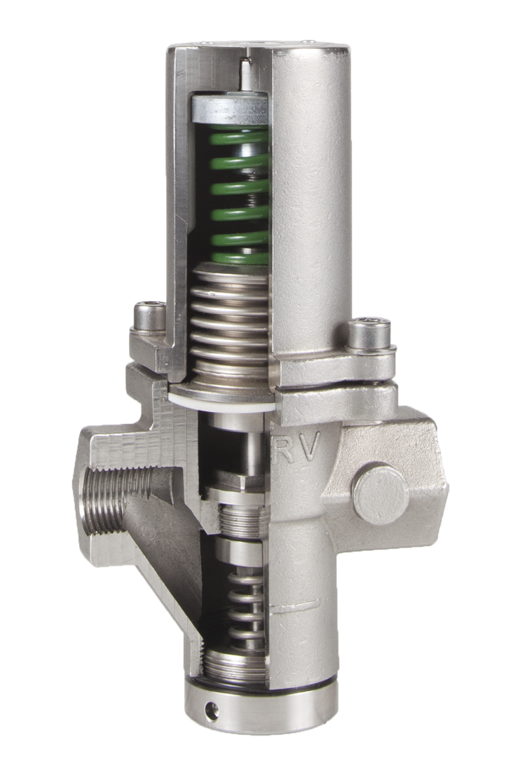 Cutaway view of EFPRV30 pressure reducing valve showing spring and internal piston
