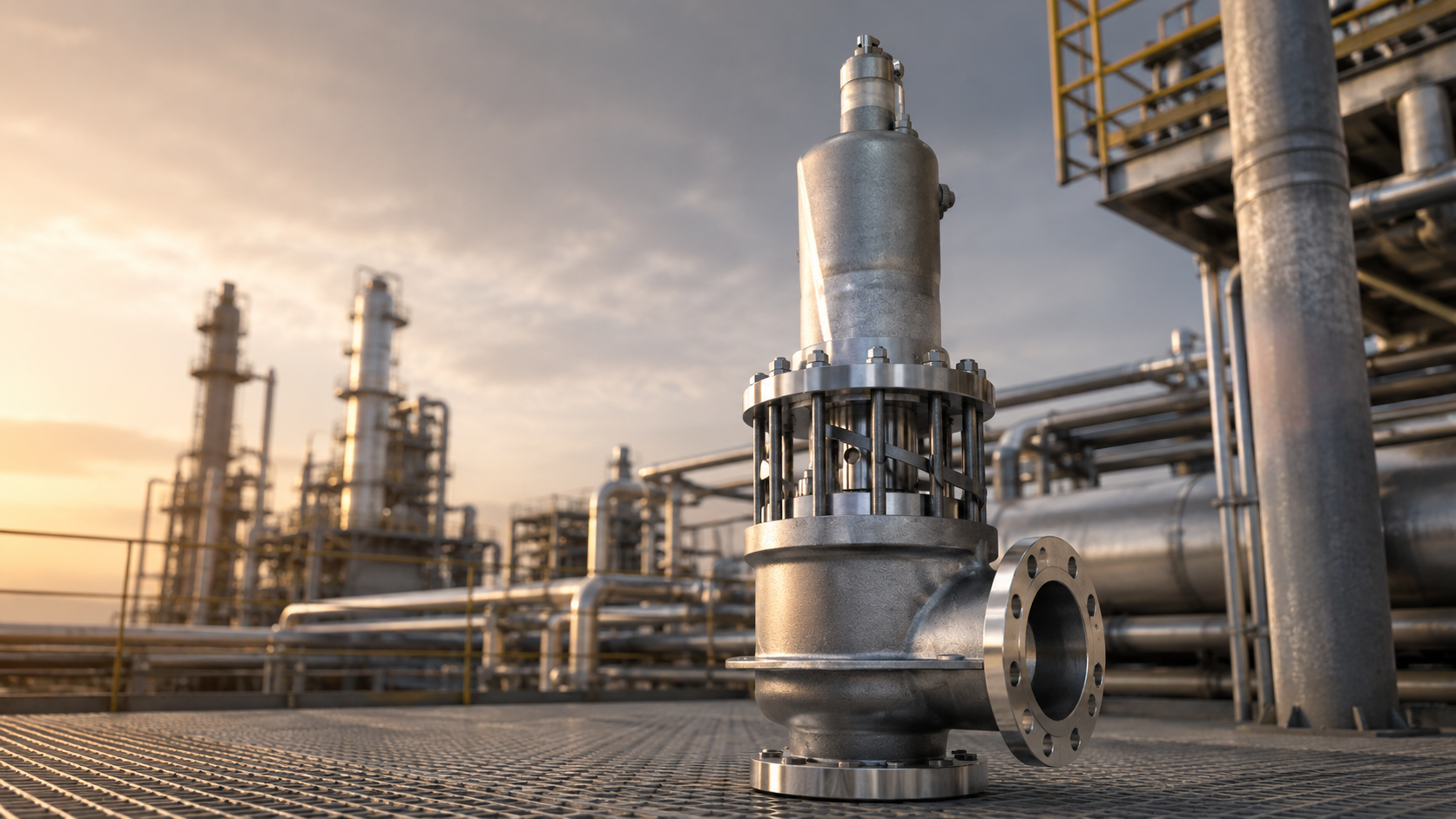 Large-capacity pressure safety valve installed at a petrochemical plant for high-temperature gas service