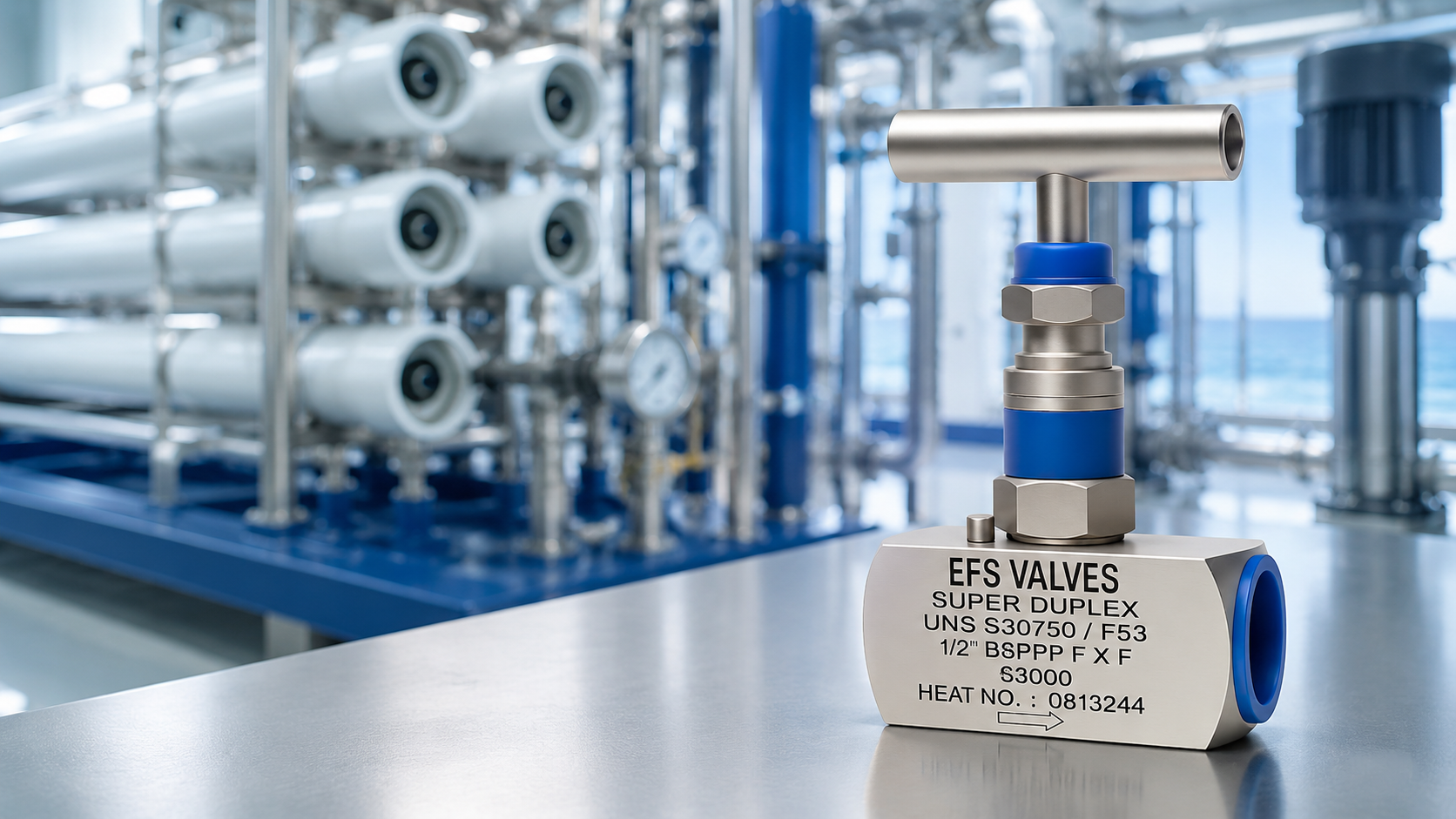 EF70 Super Duplex needle valve for high-pressure desalination instrumentation